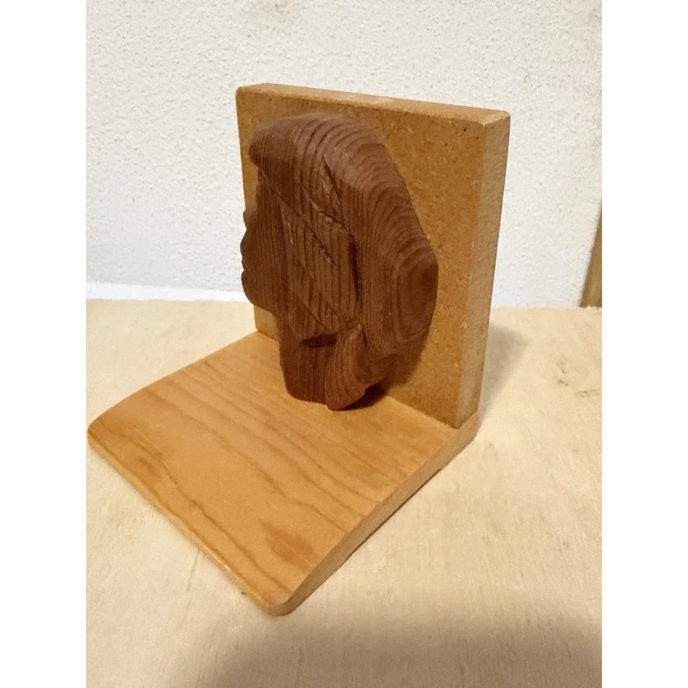 Hand carved Wood Bookshelf Stopper Head
